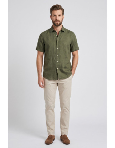 Guy camicia in lino mezza manica Custom912-1211 M50106 [e96237bf]