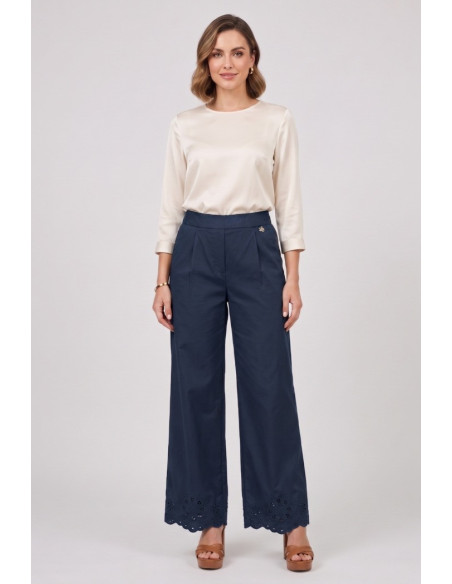 Fresh Flower pantalone in popeline di cotone con fondo traforato FD630 [245a3d22]