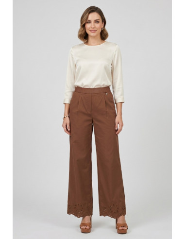 Fresh Flower pantalone in popeline di cotone con fondo traforato FD630 [03b45a2c]