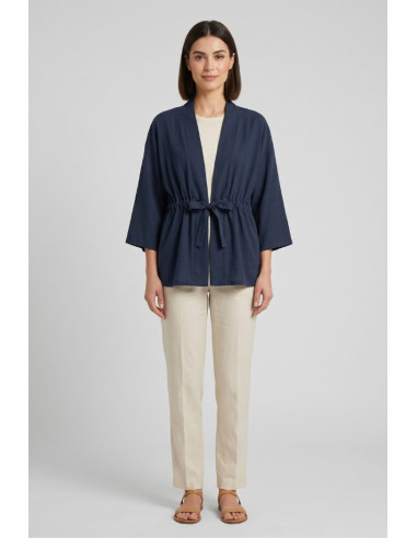 Fresh Flower kimono in misto lino con fusciacca FD657 [d4406d14]