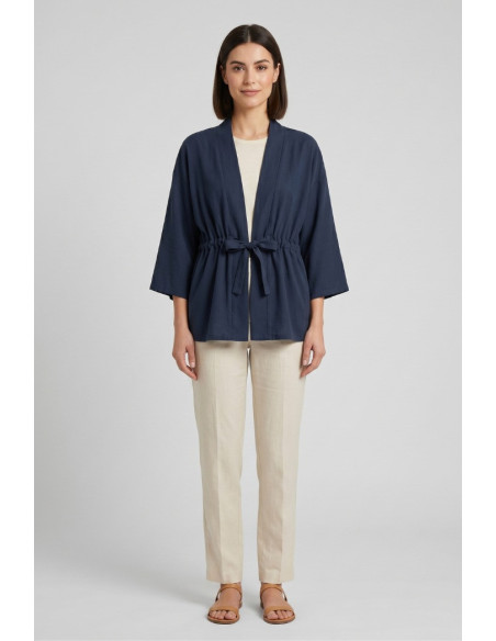 Fresh Flower kimono in misto lino con fusciacca FD657 [d4406d14]