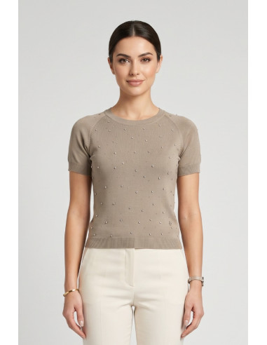 Fresh Flower maglia girocollo mezza manica con applicazioni FD469 [5e6f3648]