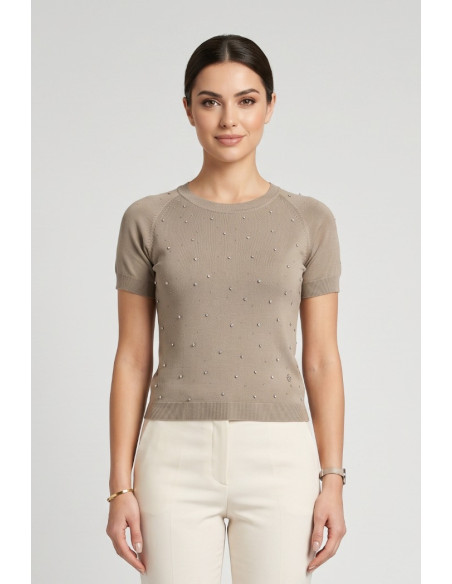 Fresh Flower maglia girocollo mezza manica con applicazioni FD469 [5e6f3648]