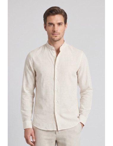 Sartor camicia coreana rigata in misto lino e cotone Parigi-s-6 [88122f38]