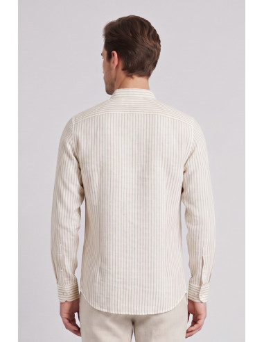 Sartor camicia coreana rigata in misto lino e cotone Parigi-s-6 [51346c35]
