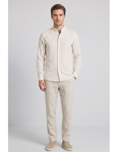 Sartor camicia coreana rigata in misto lino e cotone Parigi-s-6 [e629ad31]