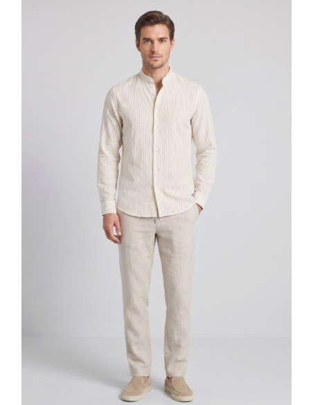 Sartor camicia coreana rigata in misto lino e cotone Parigi-s-6 [e629ad31]