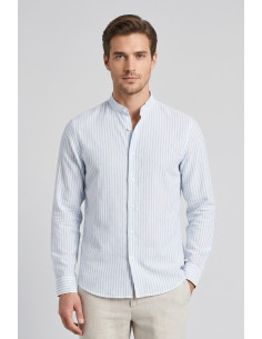 Sartor camicia coreana rigata in misto lino e cotone Parigi-s-6 [3f8842e4]