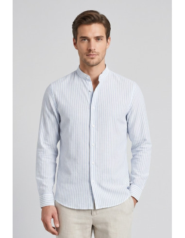 Sartor camicia coreana rigata in misto lino e cotone Parigi-s-6 [3f8842e4]