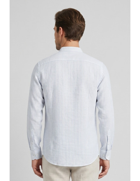 Sartor camicia coreana rigata in misto lino e cotone Parigi-s-6 [e6ae01e9]
