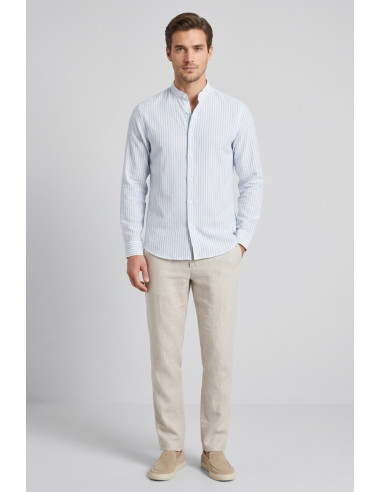 Sartor camicia coreana rigata in misto lino e cotone Parigi-s-6 [51b3c0ed]