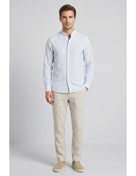 Sartor camicia coreana rigata in misto lino e cotone Parigi-s-6 [51b3c0ed]