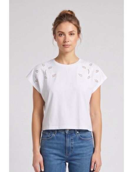 Fresh Flower t-shirt in cotone con dettagli traforati sulle spalle FD552 [80758675]