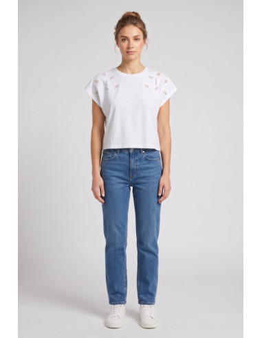 Fresh Flower t-shirt in cotone con dettagli traforati sulle spalle FD552 [ee4e047c]