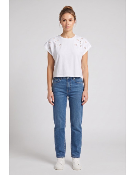 Fresh Flower t-shirt in cotone con dettagli traforati sulle spalle FD552 [ee4e047c]