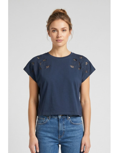 Fresh Flower t-shirt in cotone con dettagli traforati sulle spalle FD552 [1b6b3c73]