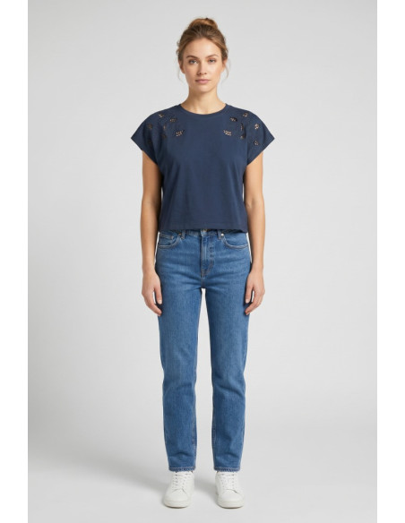 Fresh Flower t-shirt in cotone con dettagli traforati sulle spalle FD552 [7550be7a]