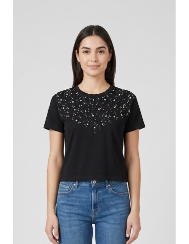Fresh Flower t-shirt in cotone con applicazioni FD554 [5b6d6ecf]