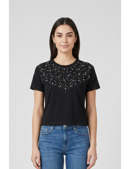 Fresh Flower t-shirt in cotone con applicazioni FD554 [5b6d6ecf]