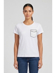 PDK t-shirt in cotone con taschino in pizzo 056932 [697748de]
