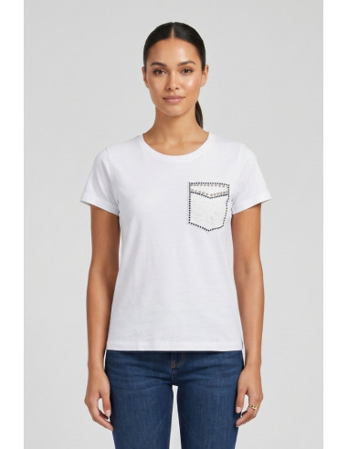 PDK t-shirt in cotone con taschino in pizzo 056932 [697748de]