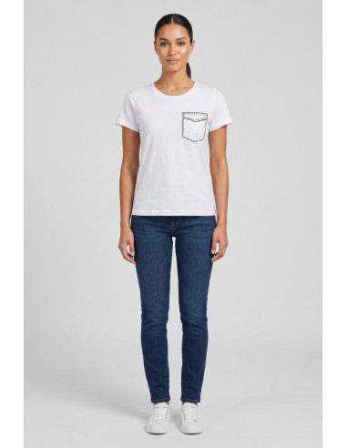 PDK t-shirt in cotone con taschino in pizzo 056932 [074ccad7]