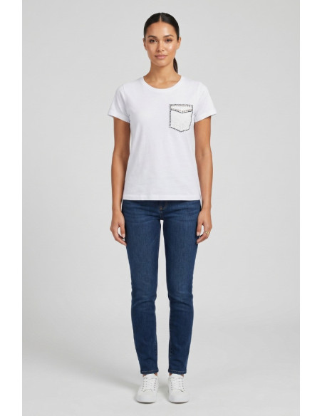PDK t-shirt in cotone con taschino in pizzo 056932 [074ccad7]