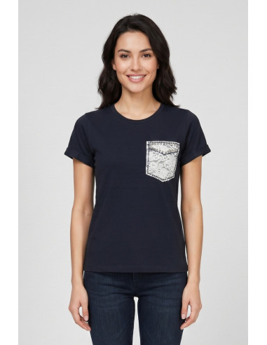 PDK t-shirt in cotone con taschino in pizzo 056932 [f269f2d8]