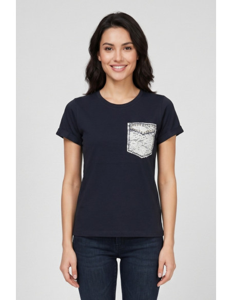 PDK t-shirt in cotone con taschino in pizzo 056932 [f269f2d8]