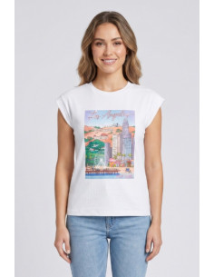 Fly Girl t-shirt giromanica in cotone stretch con stampa e strass 11694/03 [25dd3172]