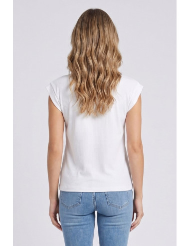 Fly Girl t-shirt giromanica in cotone stretch con stampa e strass 11694/03 [fcfb727f]