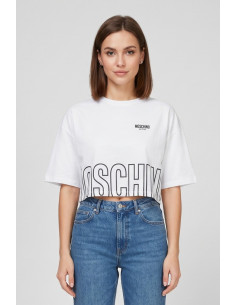 Moschino t-shirt cropped con stampa logo sul fondo V6A0712-4419 [e18a4f58]