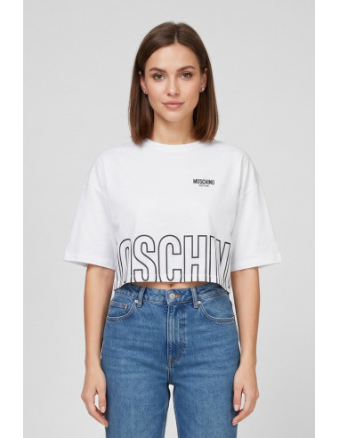 Moschino t-shirt cropped con stampa logo sul fondo V6A0712-4419 [e18a4f58]
