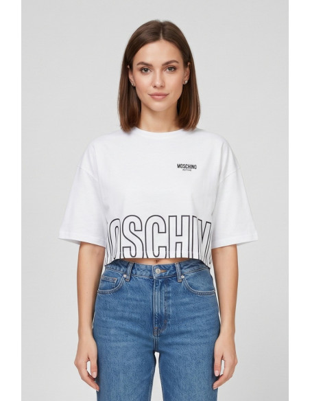 Moschino t-shirt cropped con stampa logo sul fondo V6A0712-4419 [e18a4f58]