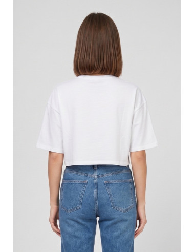 Moschino t-shirt cropped con stampa logo sul fondo V6A0712-4419 [38ac0c55]