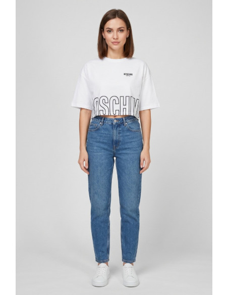 Moschino t-shirt cropped con stampa logo sul fondo V6A0712-4419 [8fb1cd51]