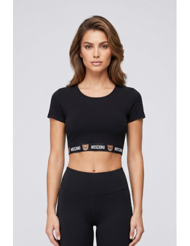 Moschino t-shirt cropped in cotone stretch con elastico logato V6A1201-4402 [a3ed8880]