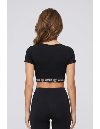 Moschino t-shirt cropped in cotone stretch con elastico logato V6A1201-4402 [7acbcb8d]