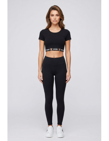 Moschino t-shirt cropped in cotone stretch con elastico logato V6A1201-4402 [cdd60a89]