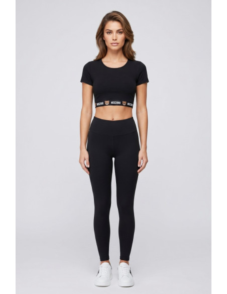 Moschino t-shirt cropped in cotone stretch con elastico logato V6A1201-4402 [cdd60a89]
