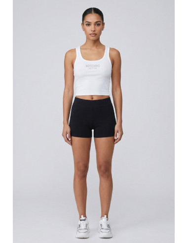Moschino canotta in cotone stretch con logo strass V6A8911-4420 [9ed99a1e]