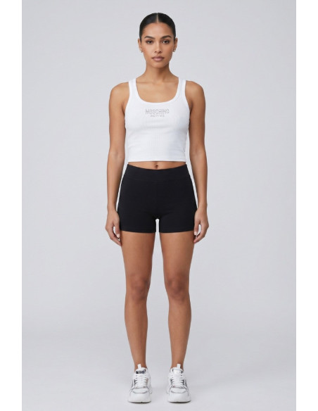 Moschino canotta in cotone stretch con logo strass V6A8911-4420 [9ed99a1e]