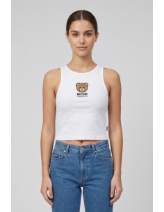 Moschino canotta in cotone stretch con stampa logo orso V6A8901-4410 [b89e20e3]