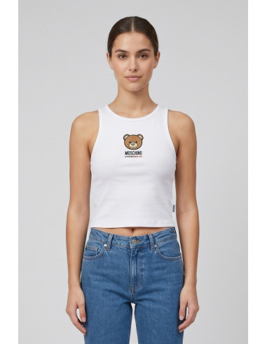Moschino canotta in cotone stretch con stampa logo orso V6A8901-4410 [b89e20e3]