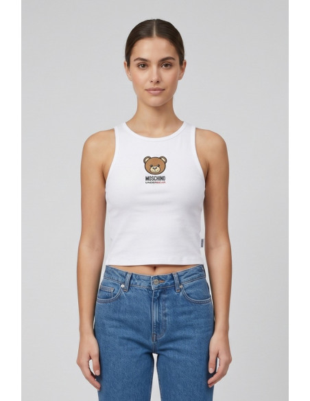 Moschino canotta in cotone stretch con stampa logo orso V6A8901-4410 [b89e20e3]
