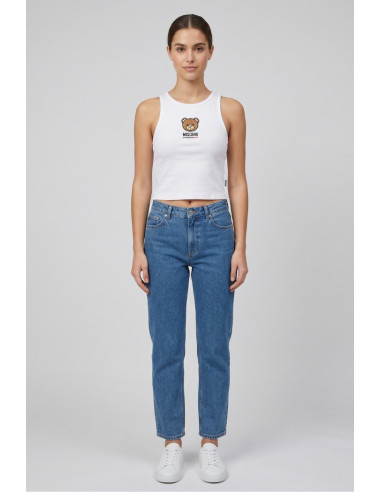 Moschino canotta in cotone stretch con stampa logo orso V6A8901-4410 [d6a5a2ea]