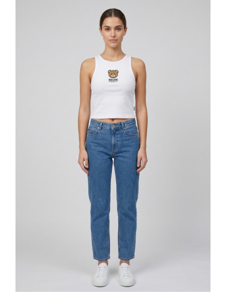 Moschino canotta in cotone stretch con stampa logo orso V6A8901-4410 [d6a5a2ea]