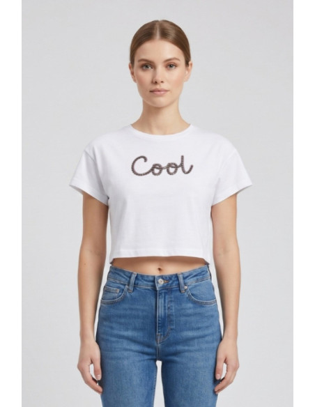 Fly Girl t-shirt in cotone stretch con strass 1005/05 [f59981f1]