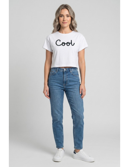 Fly Girl t-shirt in cotone stretch con strass 1005/05 [00bcb9fe]