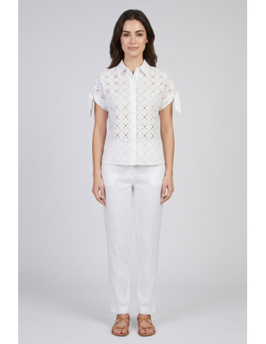 Fresh Flower camicia con lavorazione in pizzo sangallo FD673 [d42becc1]